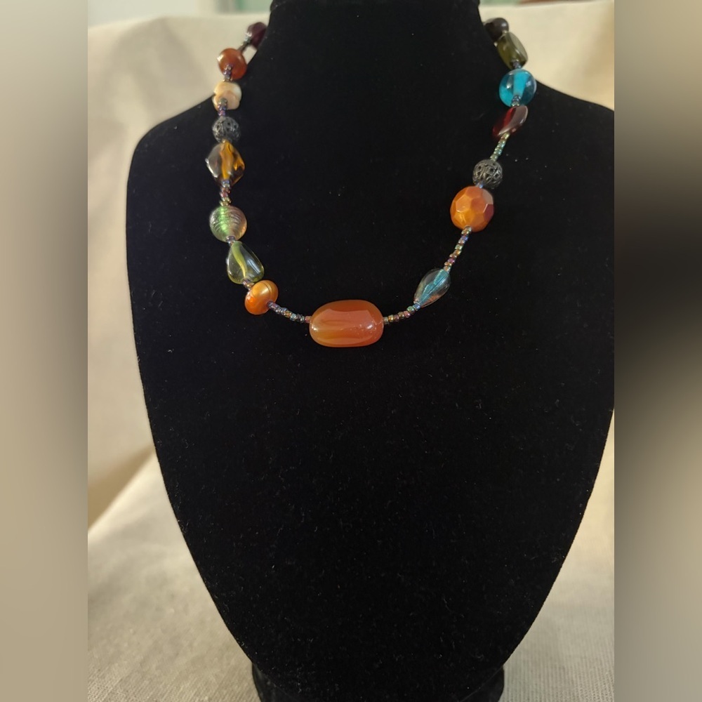 Lia Sophia Multicolor Beaded Women’s Necklace with Orange Accent